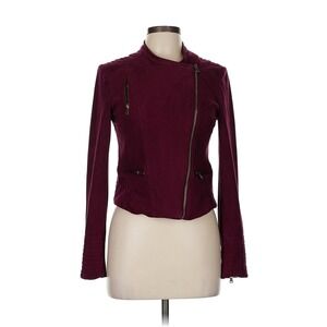GB Moto Jacket Asymmetrical Zip Front Burgundy‎ Cropped Jacket Size M
